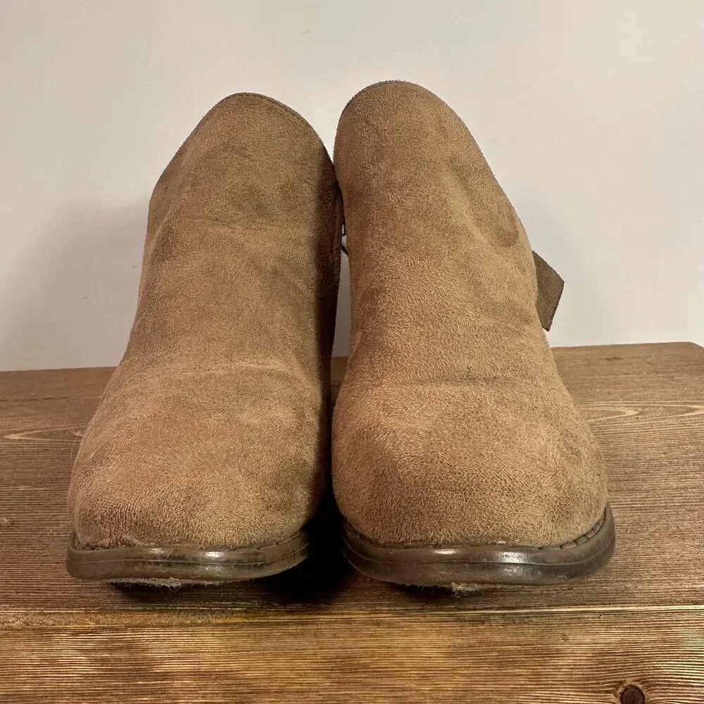 Boho Faux Suede Ankle Boots Womens 7/8 Softgirl Brown Low Block Heel Bow Casual - Picture 5 of 8